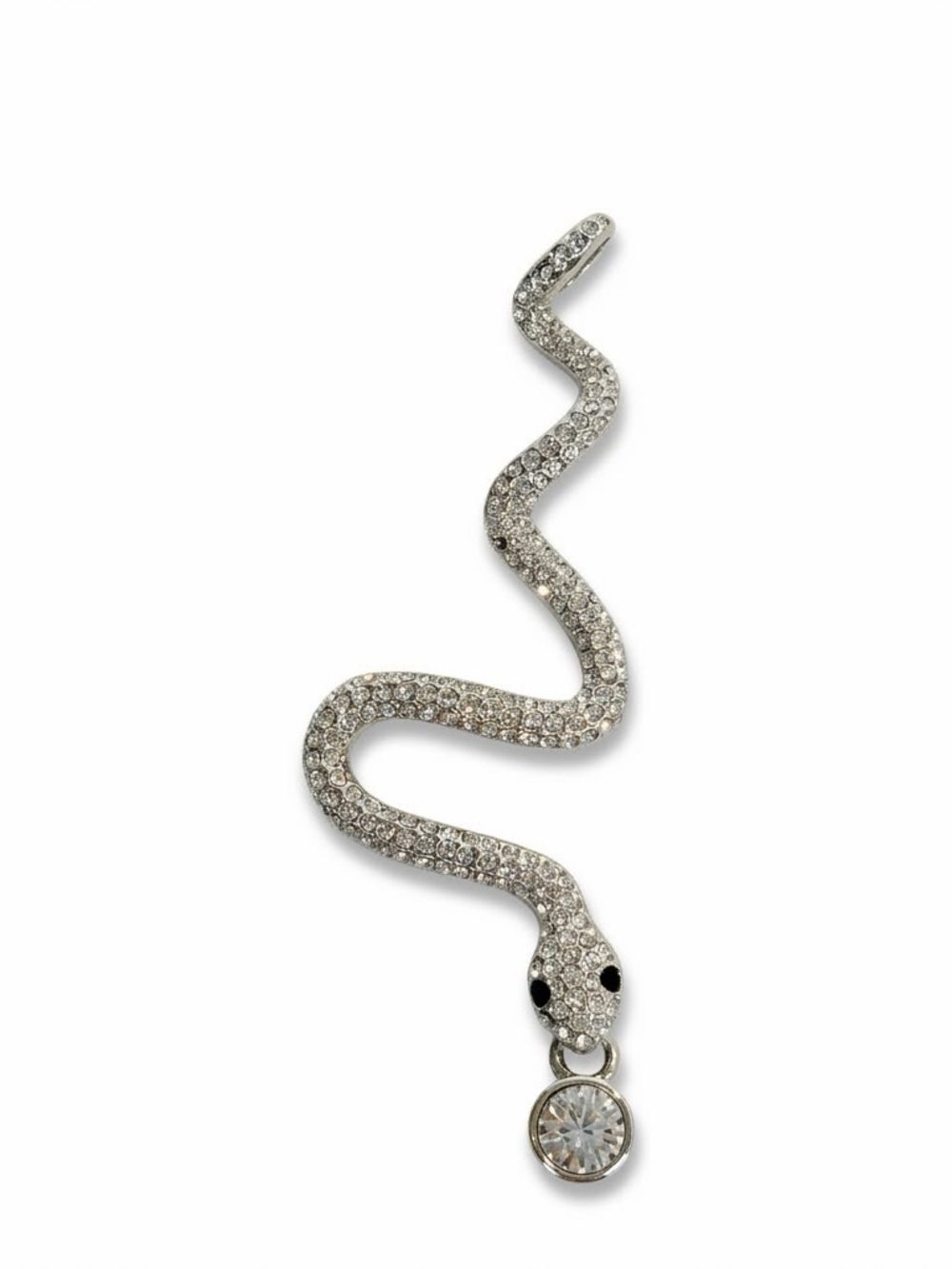 Vintage 90s Butler Silver Tone Pendant Snake Crystal Costume Jewelry whimsy goth